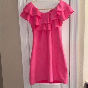 Julie Brown NYC Size 4 Bright Pink Ruffle Off-Shoulder Casual Dress